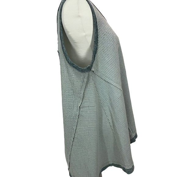 Miss Me Scoop Neck Waffle Knit Tank - Gray Green