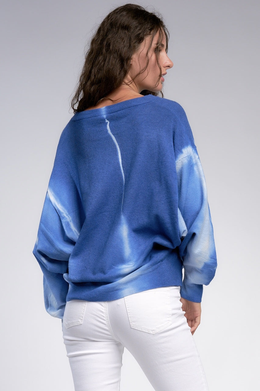 Elan Tie Dye Crew Neck Sweater - Blue - One Size