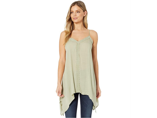 Miss Me Long V-Cut Cami Women's Top in Sage Green