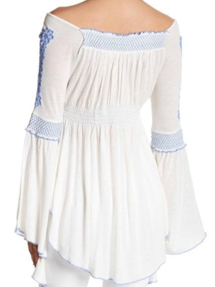 Free People Women's Small Valley Side Embroidered Tunic Top Whites