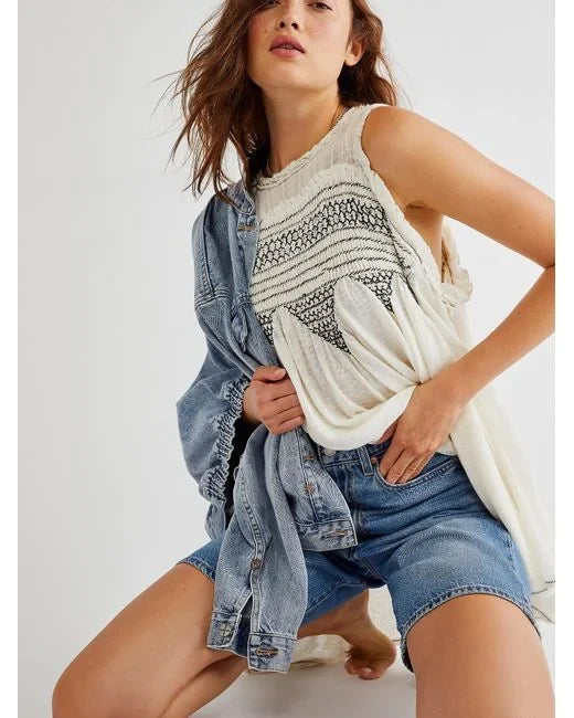 Free People Sea Breeze Tunic Top - Ivory Combo