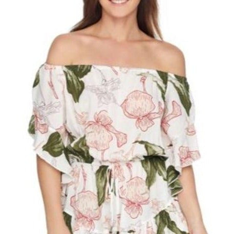 Elan Off The Shoulder Floral 3/4 Bell Romper