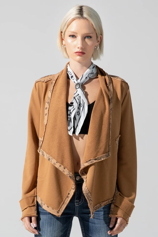Miss Me French Terry Paisley Jacket - Camel Brown