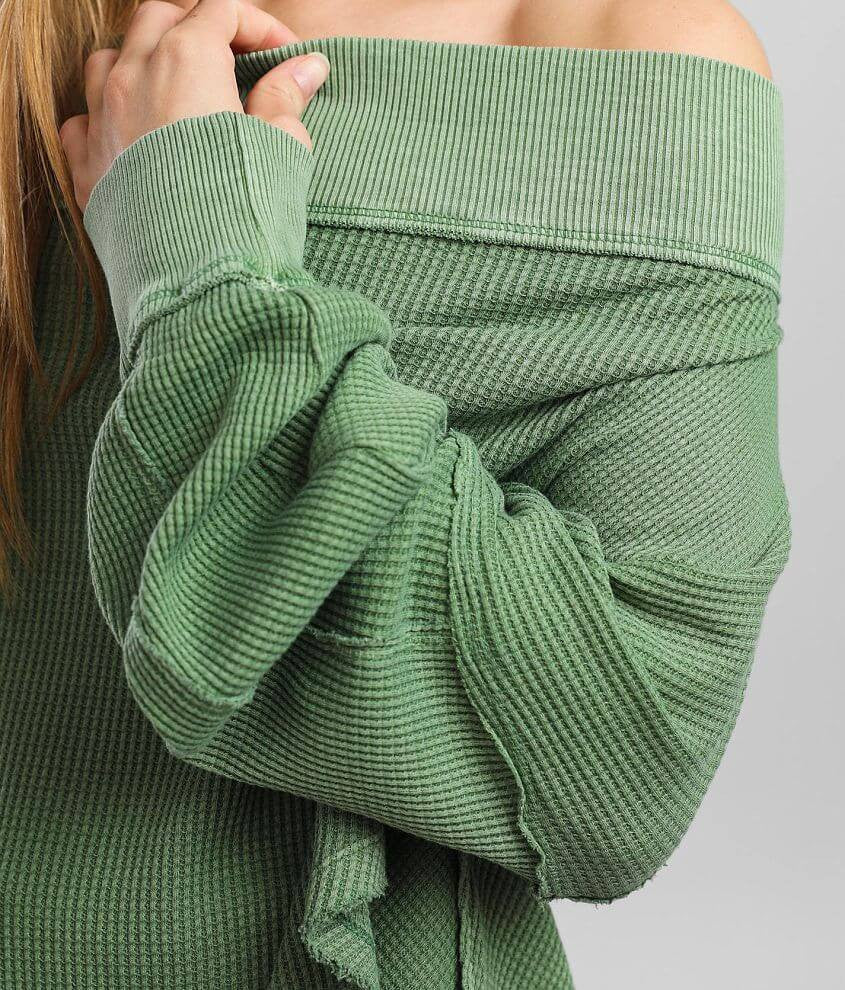 Free People Close To You Cotton Waffle Knit Top In Cool Moss