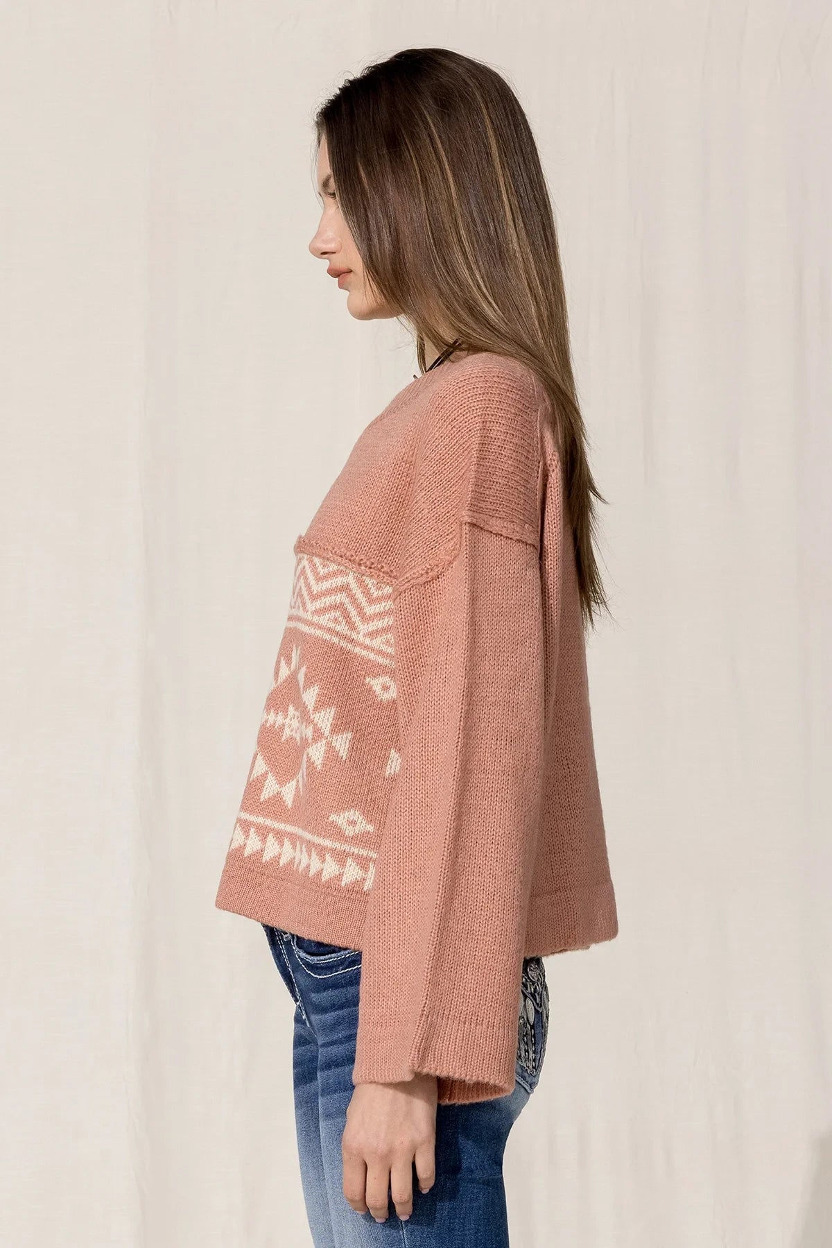 Miss Me Aztec Printed Sweater - Brick Red