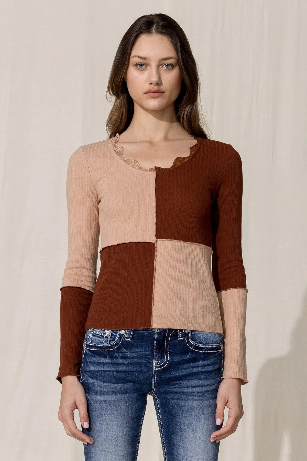 Miss Me Multi Brown Color Block Top