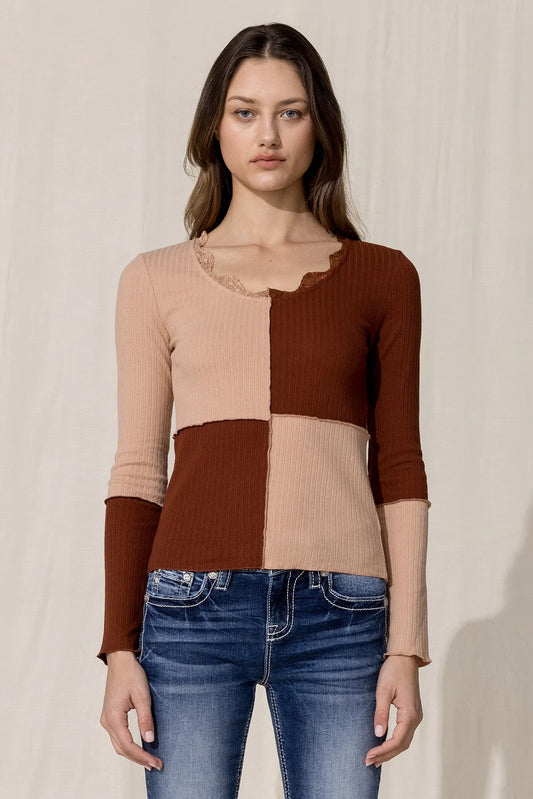 Miss Me Multi Brown Color Block Top