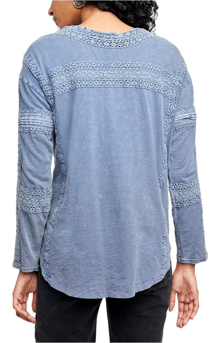 Free People Women's Crochet Long Sleeve Top - Blue