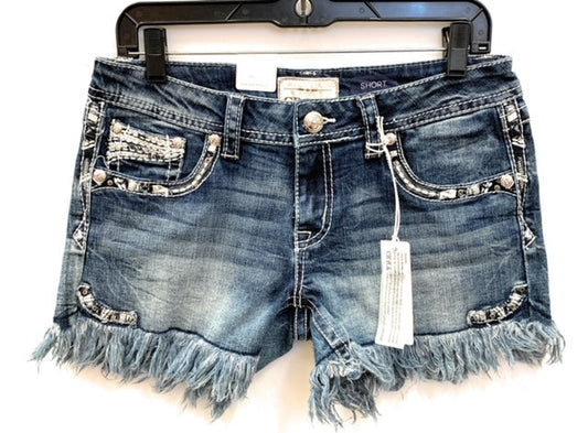 Grace in LA Women's Medium Wash Shorts w/ White Embroidered