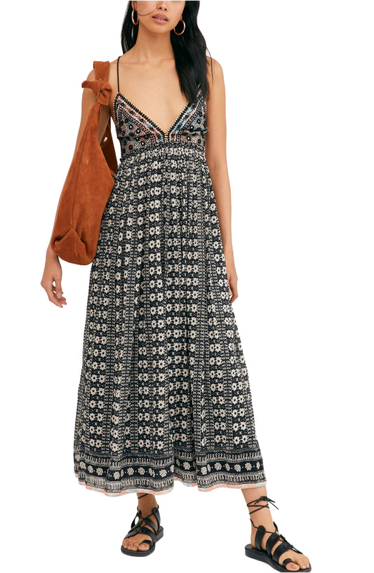 Free People Black Combo Good Vibes MIDI Dress