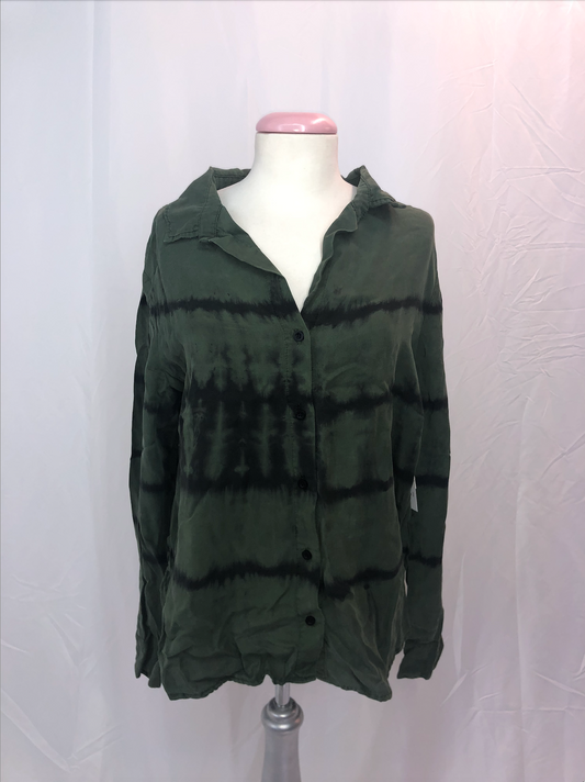 Bella Dahl Green Fray Hem Flowy Button Down Womens Blouse