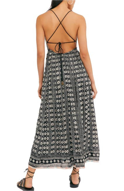 Free People Black Combo Good Vibes MIDI Dress