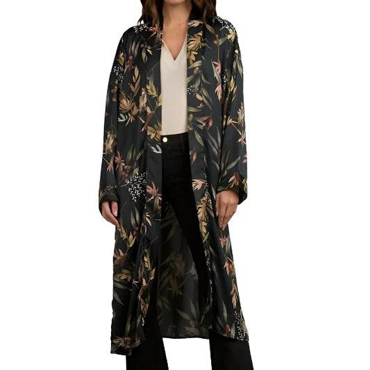 Elan Bay Kimono in Black Olive Leaf (OS)