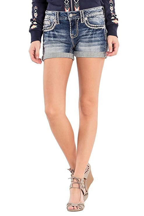 Miss Me Women's Cuffing Season Mid-Rise Shorts