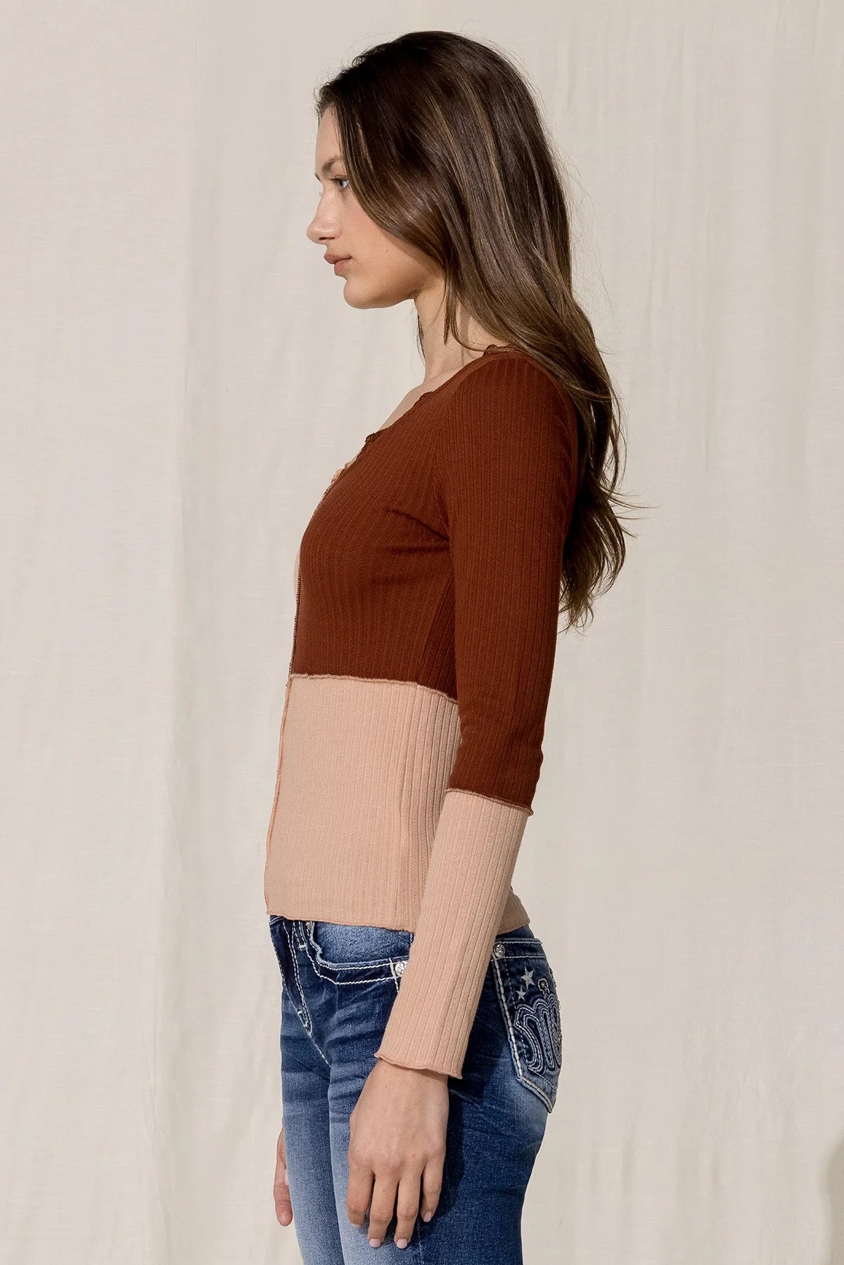 Miss Me Multi Brown Color Block Top