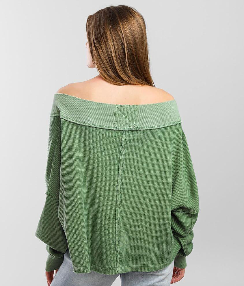 Free People Close To You Cotton Waffle Knit Top In Cool Moss