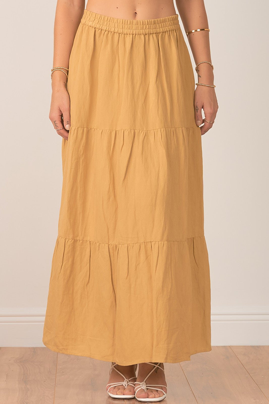 Elan Linen Maxi Tiered Women's Skirt