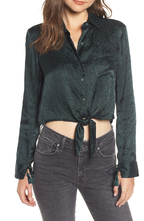 Hudson Jeans Embroidered Button Tie Women's Blouse - Forrester Green