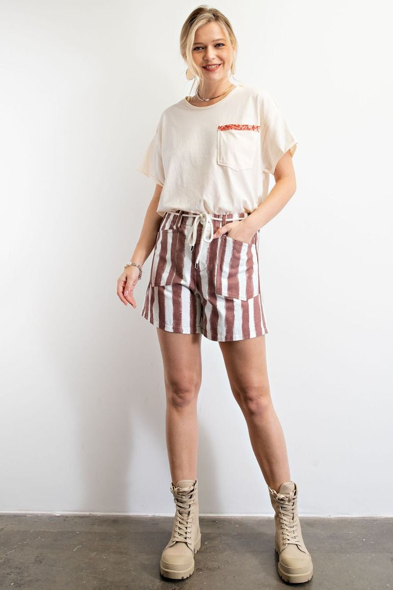 Easel Striped Print Cotton Twill Women's Shorts