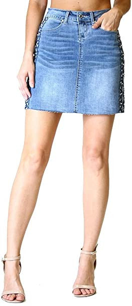 Grace in LA Side Stripe Embroidered Denim Skirt