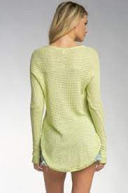 Elan Women's Seafoam Long Sleeve Waffle Top