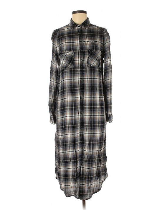 Elan Midi L/S Brown Plaid Button Up Women's Dress