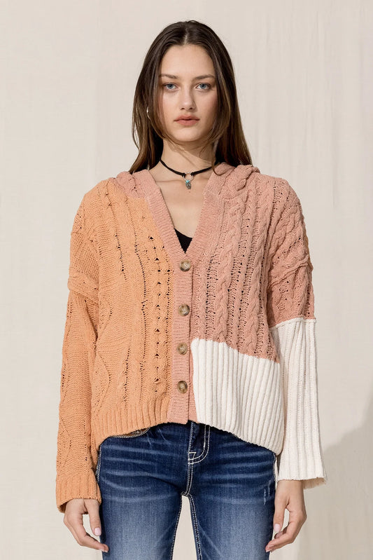 Miss Me Color Blocked Cardigan - Salmon Pink