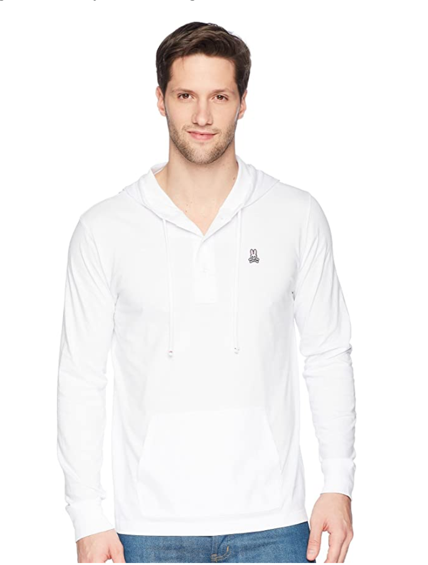 Psycho Bunny Long Sleeve Bunny Placket Hoodie White