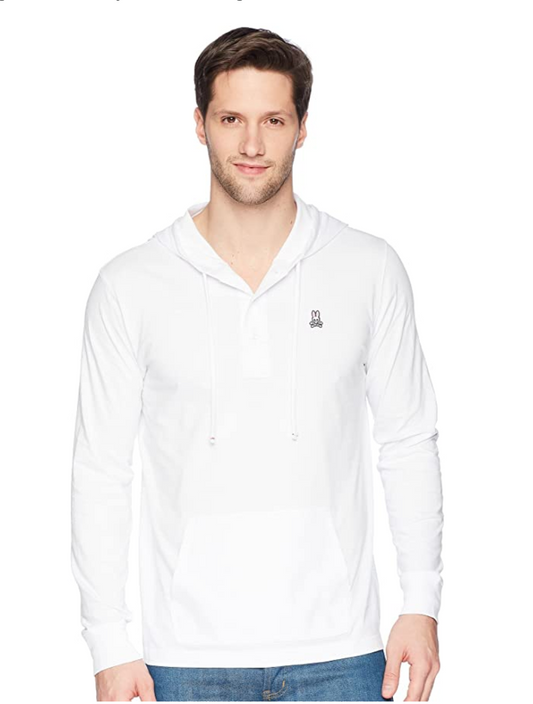 Psycho Bunny Long Sleeve Bunny Placket Hoodie White