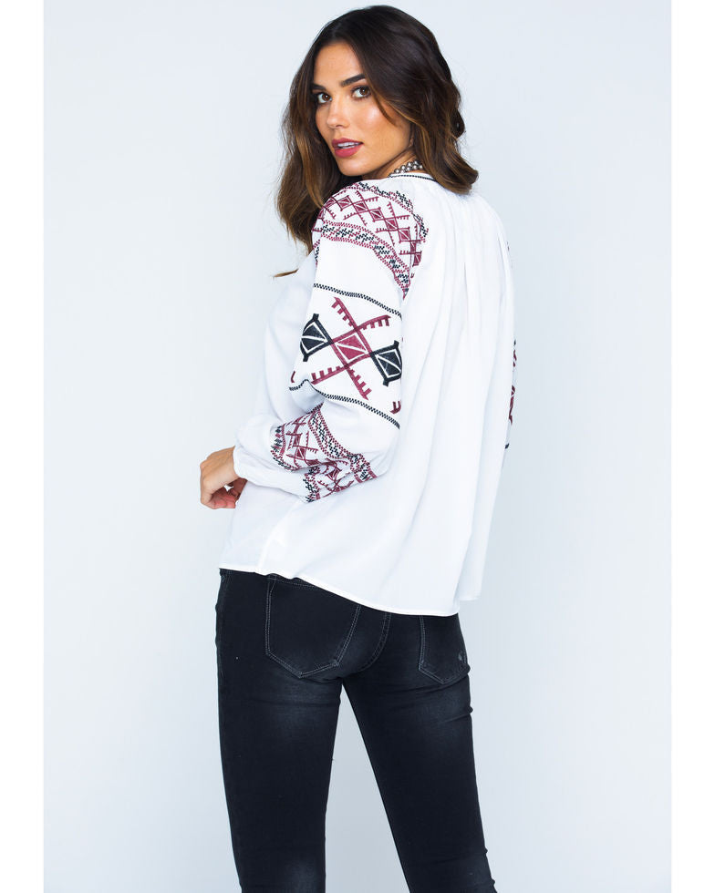 Miss Me Women's Embroidered Peasant Top
