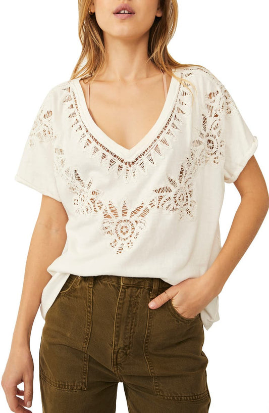 Free People Lyla Cotton Cutout T-Shirt in White
