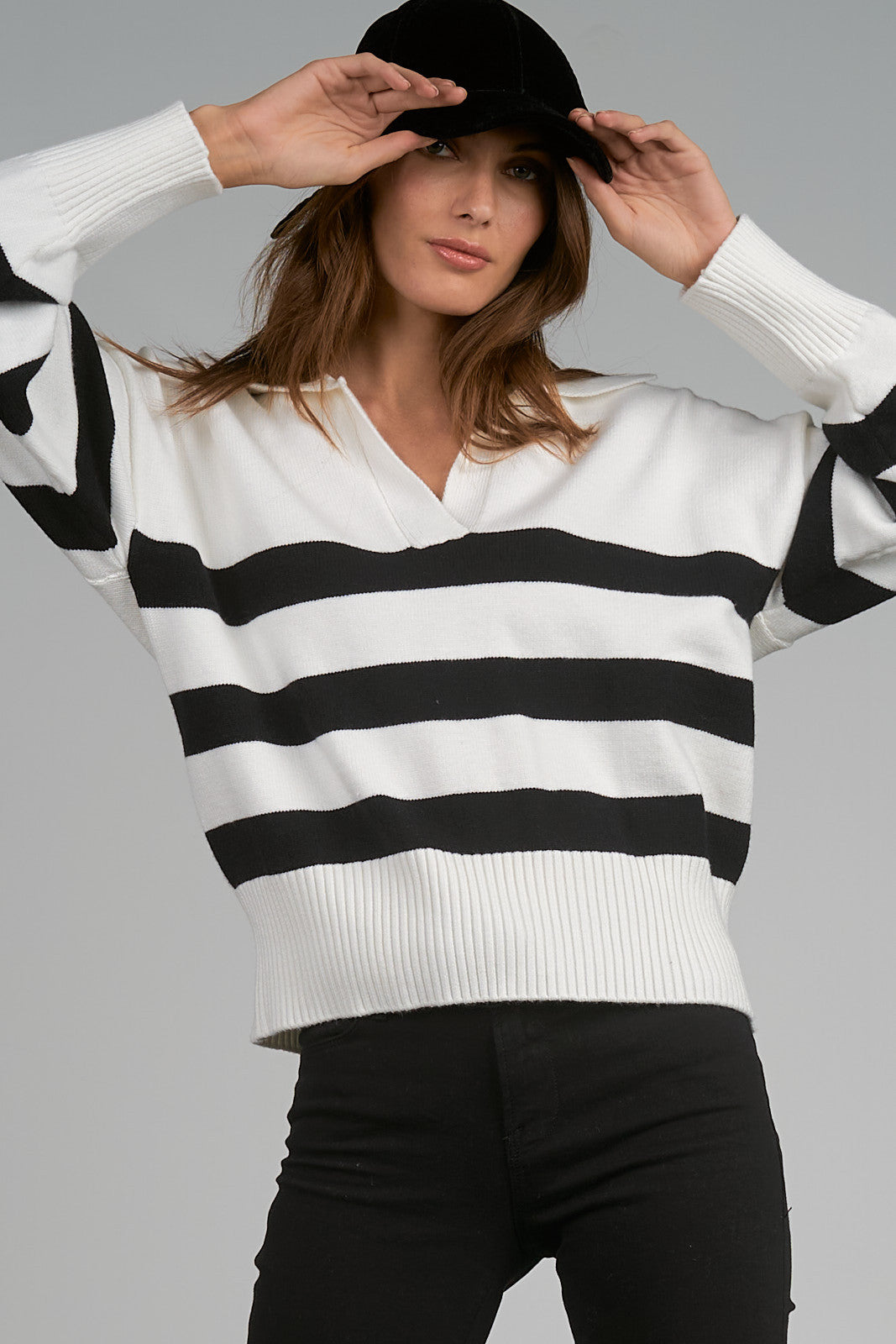 Elan Polo Collard V-Neck Women's Sweater
