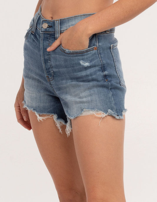 Daze Bottom Line Womens High Rise Denim Womens Shorts In Psychic