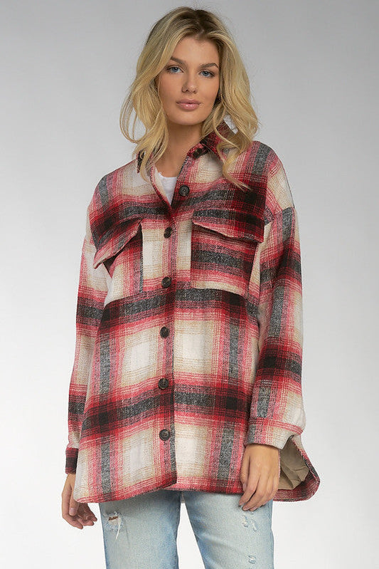 Elan Women's Button Red Plaid Jacket/Shirt