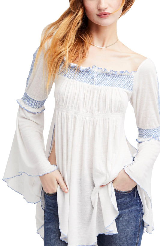 Free People Women's Small Valley Side Embroidered Tunic Top Whites