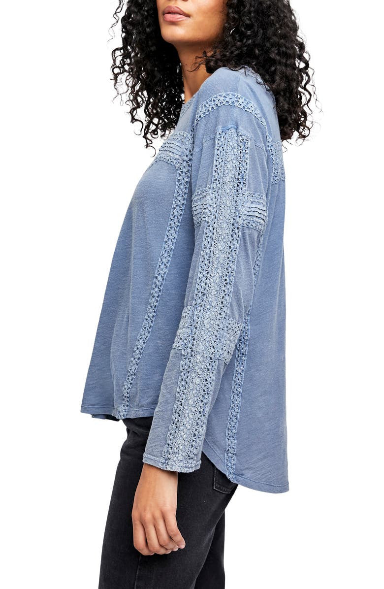 Free People Women's Crochet Long Sleeve Top - Blue