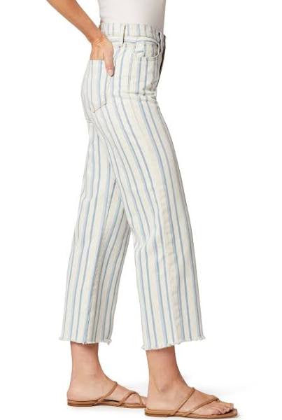 Joe's The Blake Stripe Raw Hem Crop Wide Leg Jeans - White