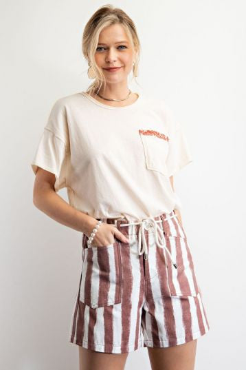 Easel Striped Print Cotton Twill Women's Shorts