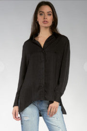 Elan Button Up Polyester L/S Side Slit Womens Top
