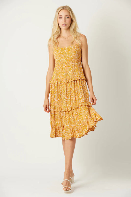 Bila 77 Flores Square Neck Dress Sunlit Haze