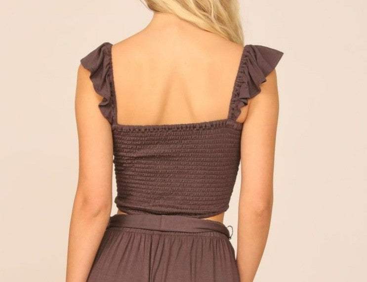 Ocean Drive Crepe Smocked Bodice Tank - Granite