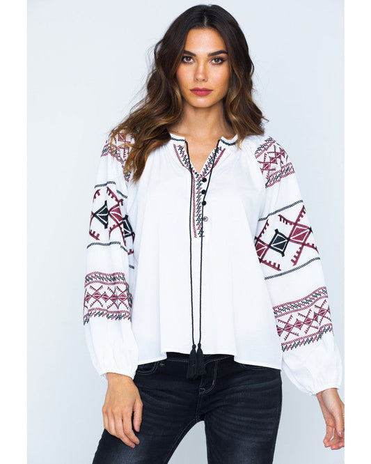 Miss Me Women's Embroidered Peasant Top