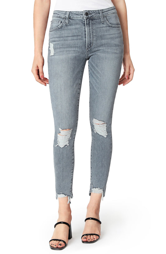 Joe's Jeans The Charlie High Rise Skinny Ankle Vetiver Grey Distressed