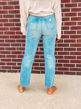 Elan Distressed High Waisted Boyfriend Ankle Cuffed Jeans
