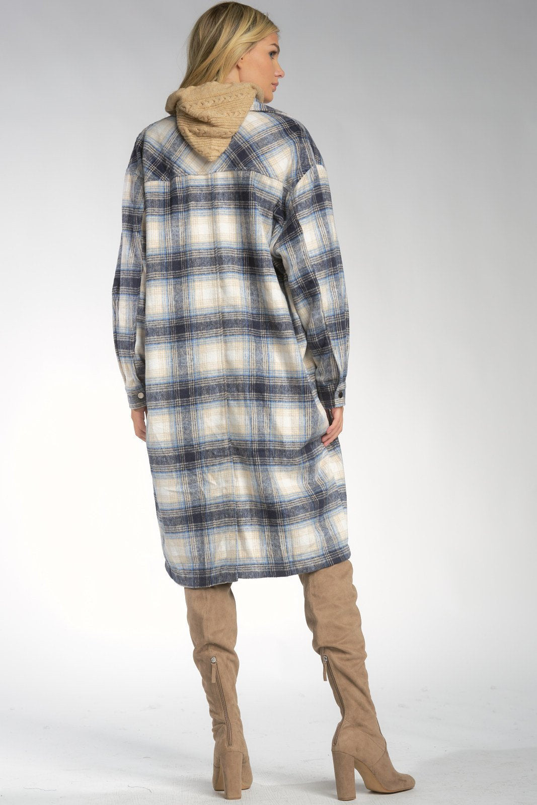 Elan Blue Plaid Long Women's Jacket (Shacket)