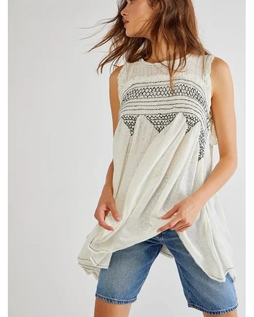 Free People Sea Breeze Tunic Top - Ivory Combo