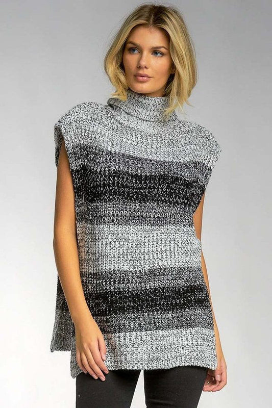 Elan Sleeveless Sweater Black Grey Stripe
