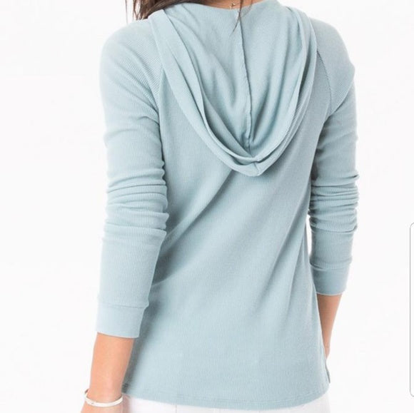 Z Supply Cropped Lace Up Hoodie Waffle Blue Smoke