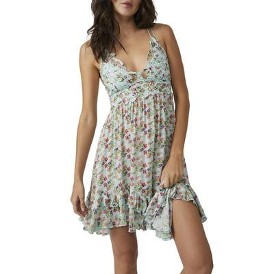 Free People Adella Floral Frilled Chemise -Sky Blue Combo