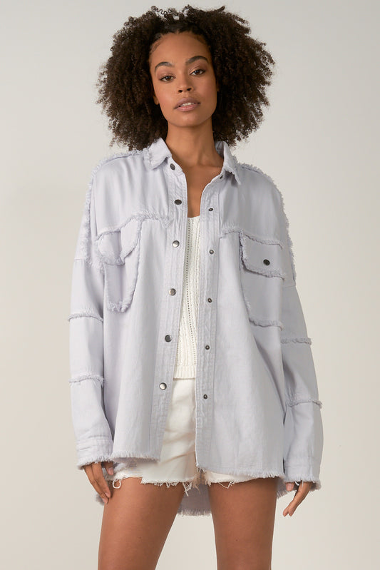 Elan Distressed Rock & Roll Button Up Jacket in Grey